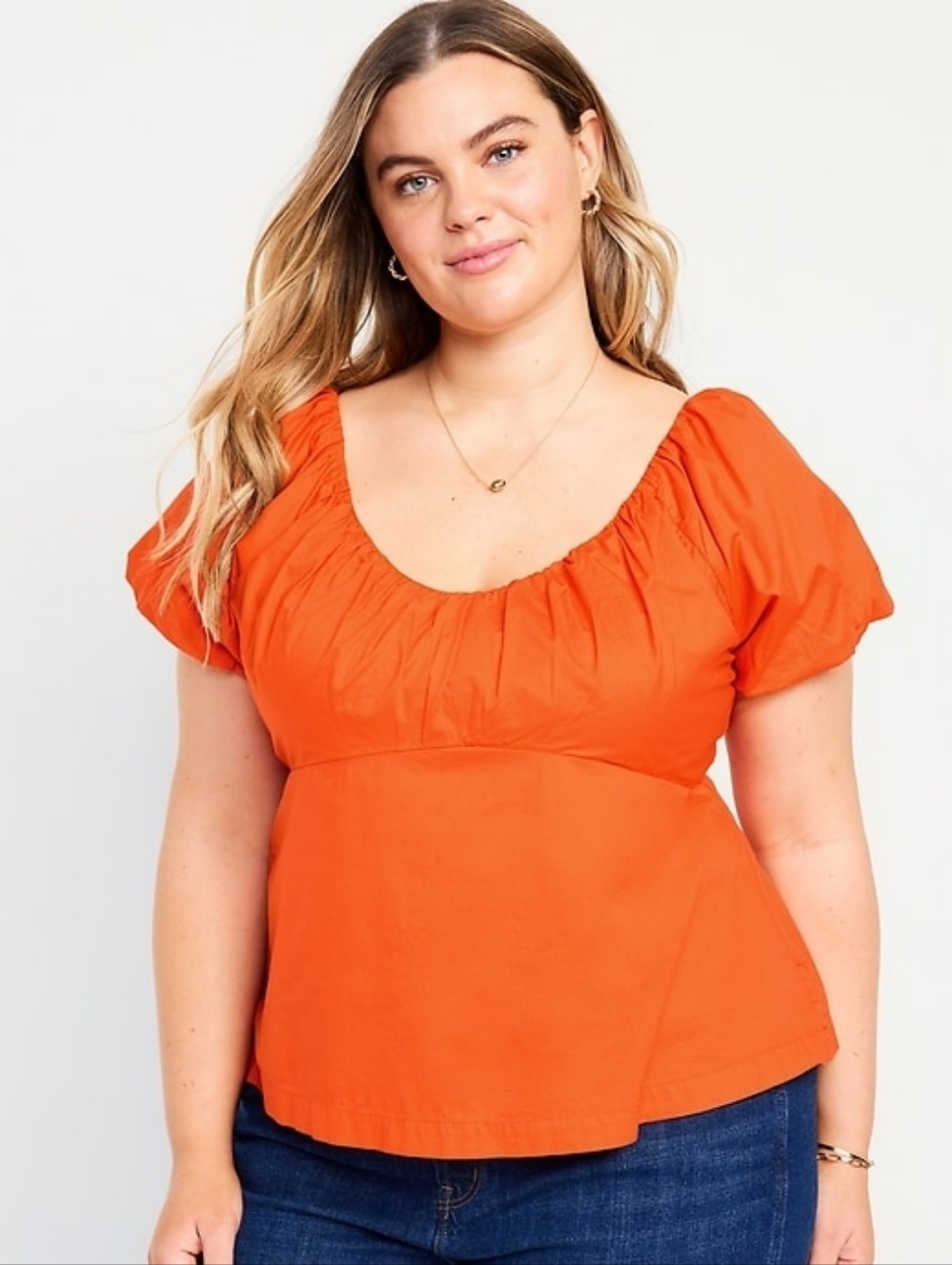 Old Navy 100% Cotton Orange Waist-Defined V-Neck Top Size XXL